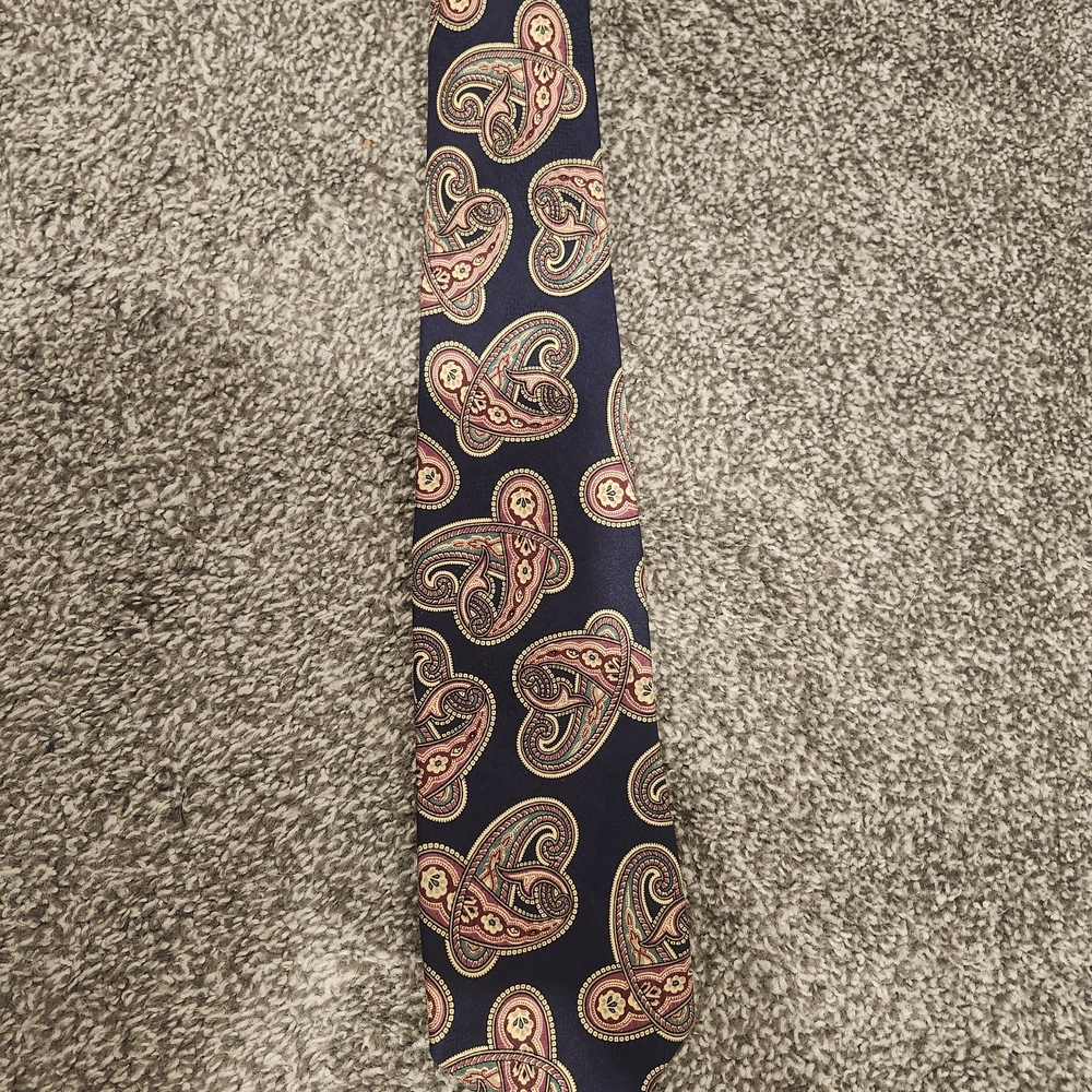 1980s Vintage Abercrombie & Fitch Navy Paisley Tie with Red and Gold Accents